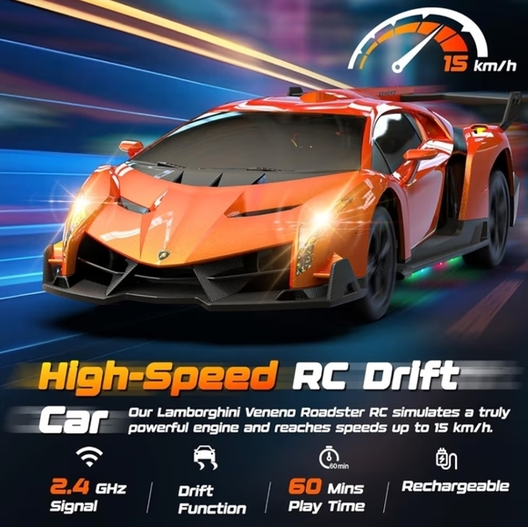 🩵⏭️NIB Orange Lamborghini Veneno 2.4 GHz RC Car